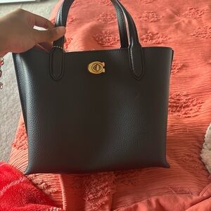 Coach Black Leather Tote with Gold Hardware